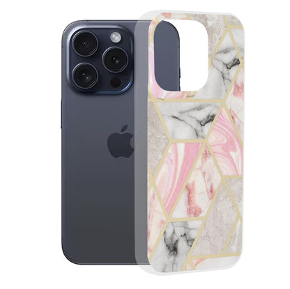 Case for Apple iPhone 15 Pro, Techsuit, Marble, Pink