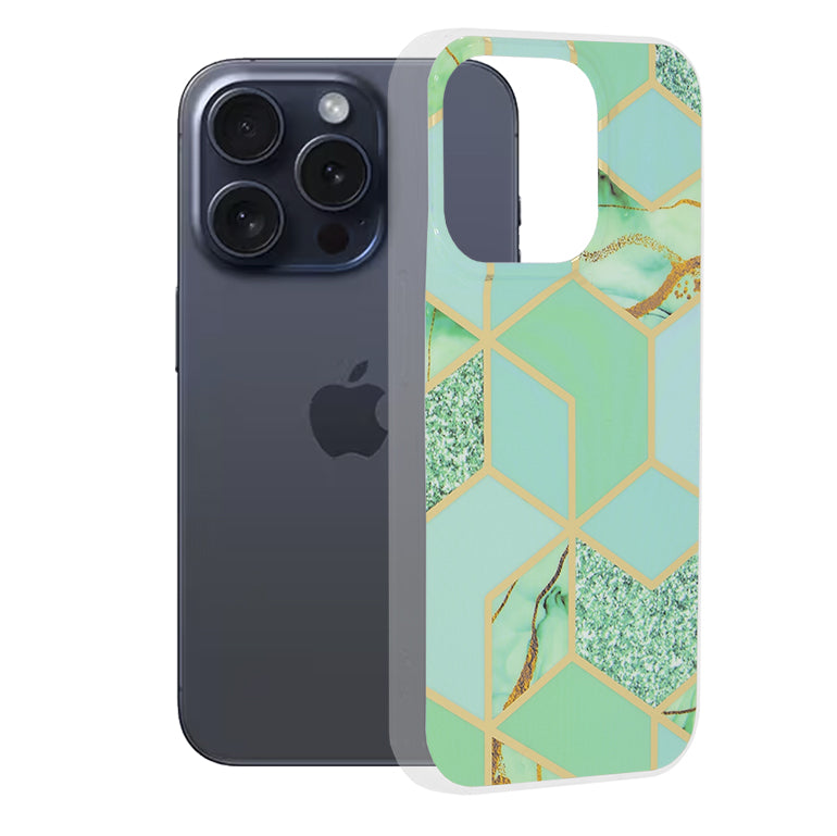 Hülle für Apple iPhone 15 Pro, Techsuit, Marble, Grün