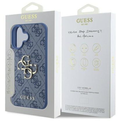 Étui pour Apple iPhone 16, Guess, 4G Big Logo, Bleu