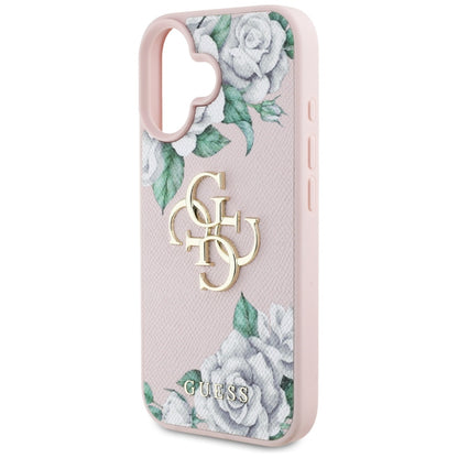 Étui pour Apple iPhone 16, Guess, 4G Grained Roses Big Logo, Rose