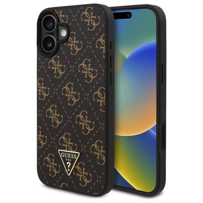 Étui pour Apple iPhone 16, Guess, logo Triangle 4G, Noir