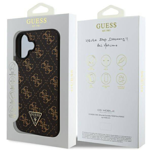Étui pour Apple iPhone 16, Guess, logo Triangle 4G, Noir