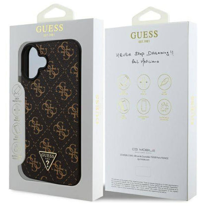 Étui pour Apple iPhone 16, Guess, logo Triangle 4G, Noir
