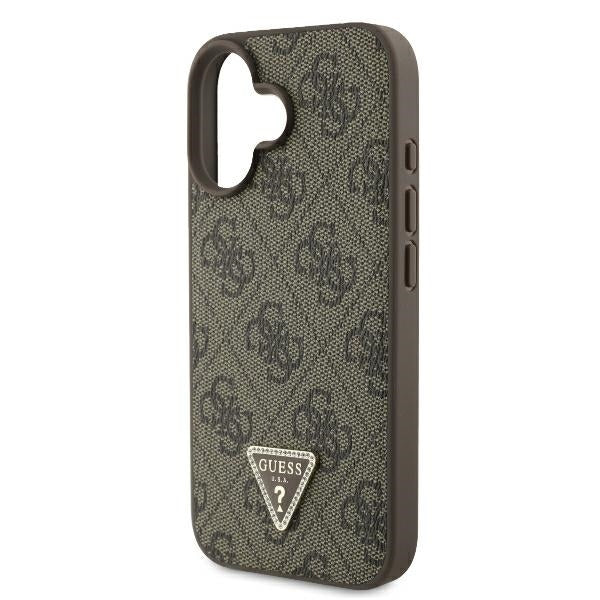 Case for Apple iPhone 16, Guess, Crossbody 4G Triangle Strass, Brown