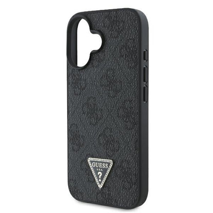Hülle für Apple iPhone 16, Guess, Crossbody 4G Triangle Strass, Schwarz