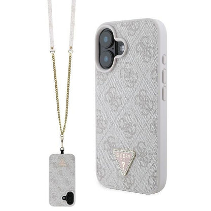 Hülle für Apple iPhone 16, Guess, Crossbody 4G Triangle Strass, Rosa