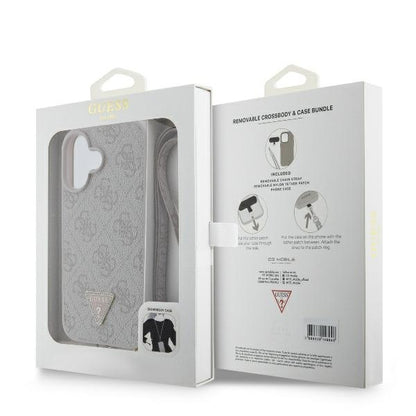 Hülle für Apple iPhone 16, Guess, Crossbody 4G Triangle Strass, Rosa