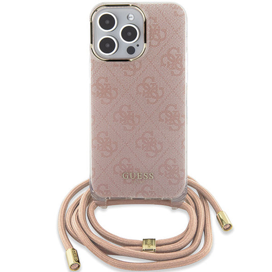 Housse pour Apple iPhone 16, Guess, Crossbody Cord 4G Print, Rose
