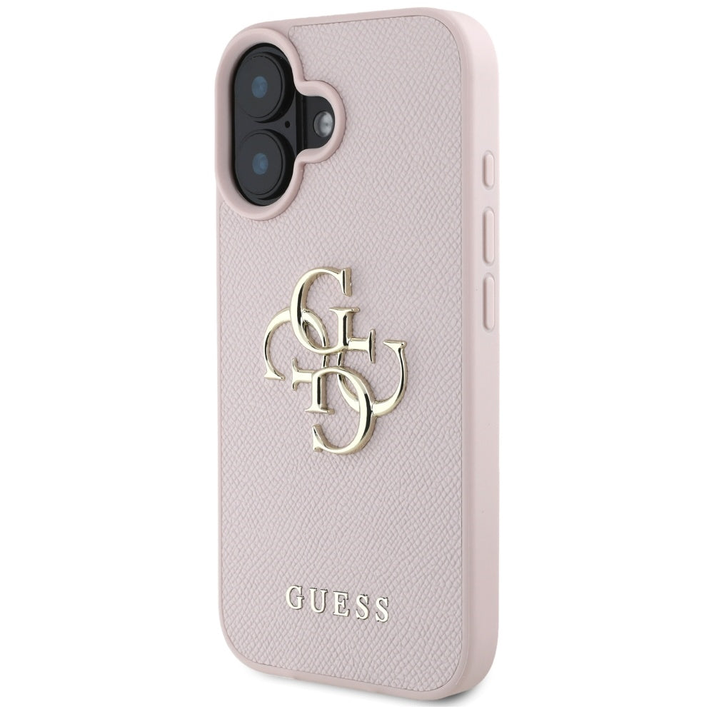 Étui pour Apple iPhone 16, Guess, Grained Big 4G Logo Small Classic Logo, Rose