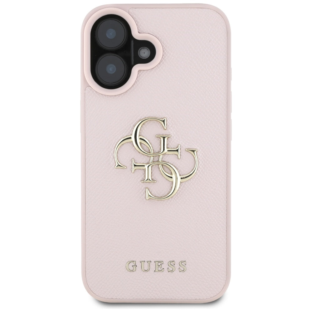 Étui pour Apple iPhone 16, Guess, Grained Big 4G Logo Small Classic Logo, Rose