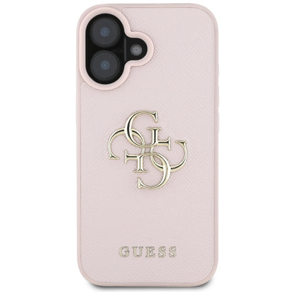 Étui pour Apple iPhone 16, Guess, Grained Big 4G Logo Small Classic Logo, Rose