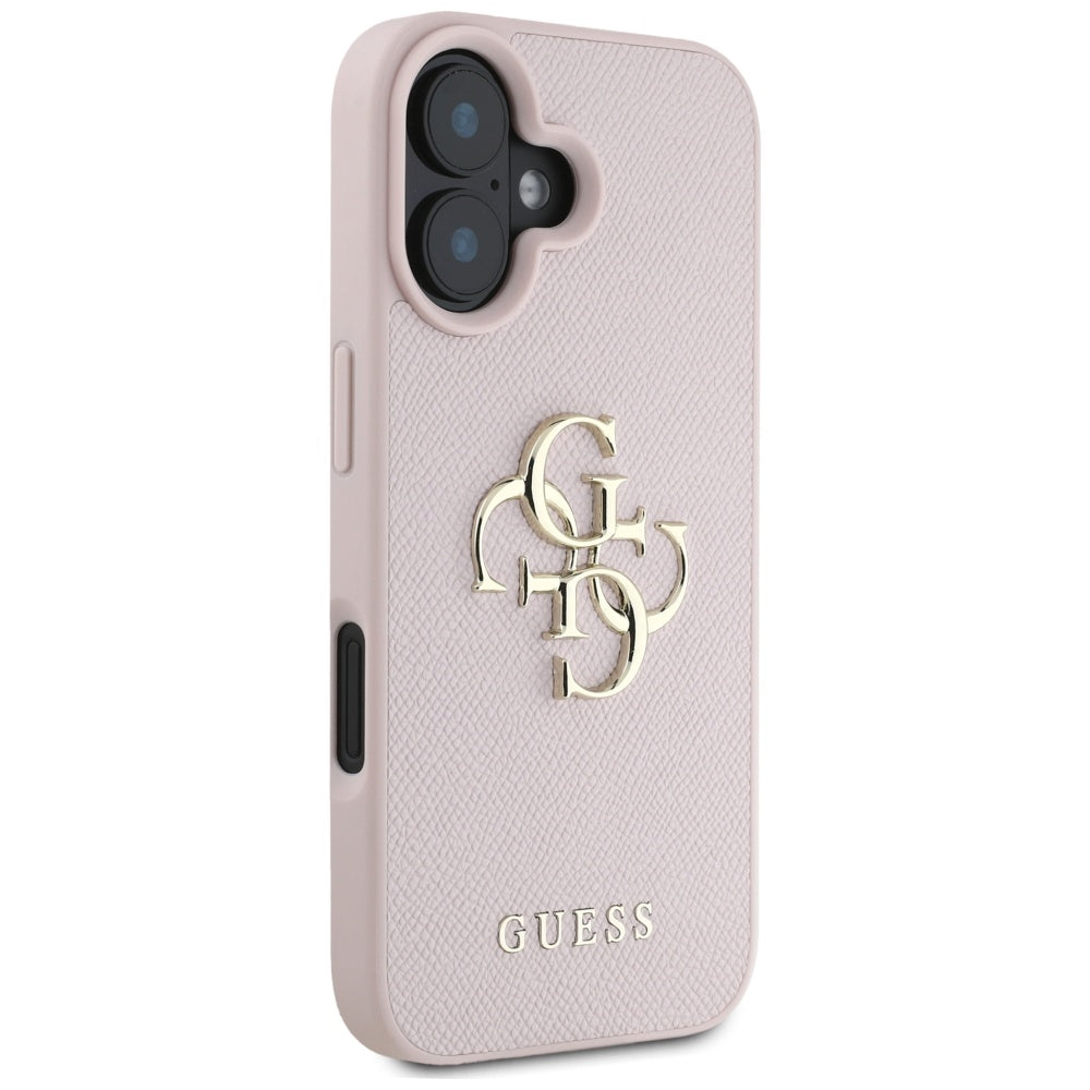 Étui pour Apple iPhone 16, Guess, Grained Big 4G Logo Small Classic Logo, Rose