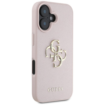 Étui pour Apple iPhone 16, Guess, Grained Big 4G Logo Small Classic Logo, Rose
