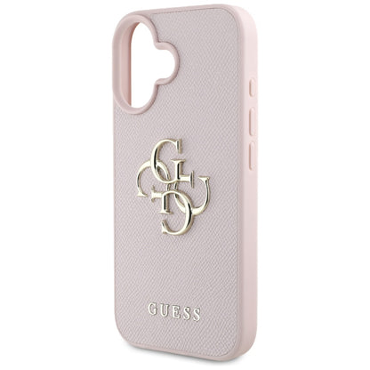Étui pour Apple iPhone 16, Guess, Grained Big 4G Logo Small Classic Logo, Rose