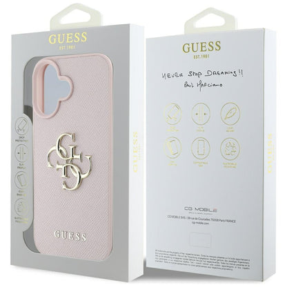 Étui pour Apple iPhone 16, Guess, Grained Big 4G Logo Small Classic Logo, Rose
