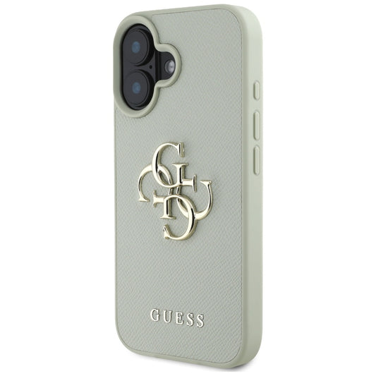 Étui pour Apple iPhone 16, Guess, Grained Big 4G Logo Small Classic Logo, Vert