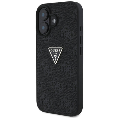 Hülle für Apple iPhone 16, Guess, Hot Stamp 4G Pattern Triangle Logo, Schwarz