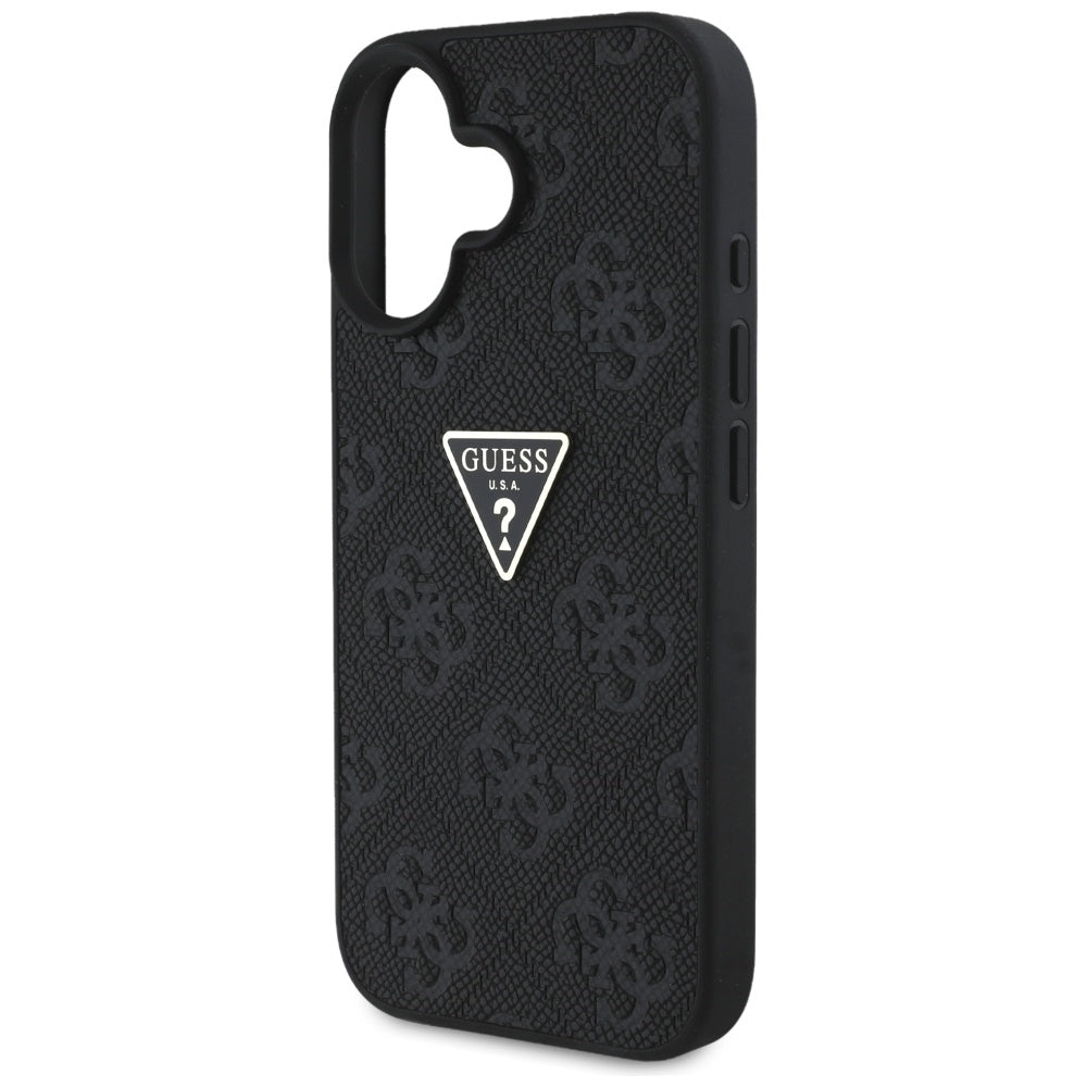 Hülle für Apple iPhone 16, Guess, Hot Stamp 4G Pattern Triangle Logo, Schwarz