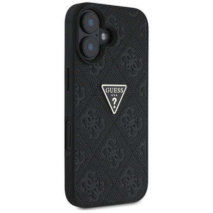Hülle für Apple iPhone 16, Guess, Hot Stamp 4G Pattern Triangle Logo, Schwarz