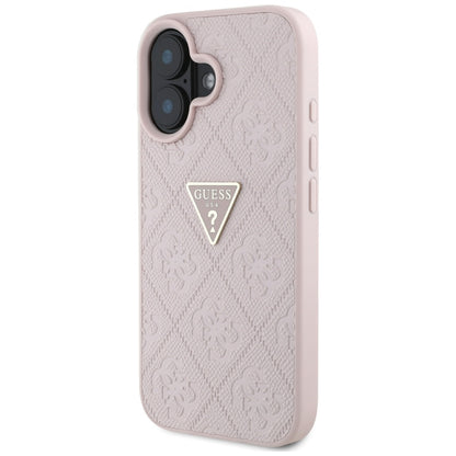 Hülle für Apple iPhone 16, Guess, Hot Stamp 4G Pattern Triangle Logo, Rosa
