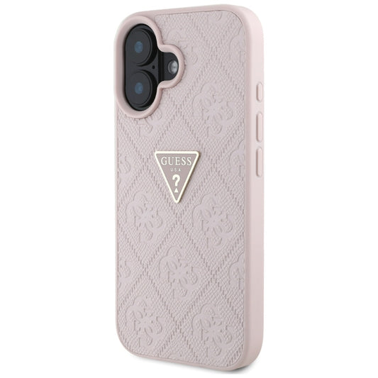 Étui pour Apple iPhone 16, Guess, Hot Stamp 4G Pattern Triangle Logo, Rose