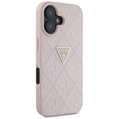 Hülle für Apple iPhone 16, Guess, Hot Stamp 4G Pattern Triangle Logo, Rosa
