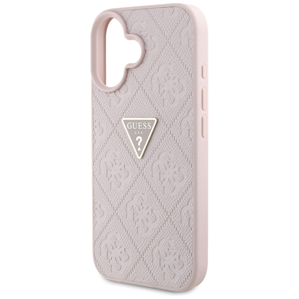 Hülle für Apple iPhone 16, Guess, Hot Stamp 4G Pattern Triangle Logo, Rosa