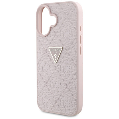Hülle für Apple iPhone 16, Guess, Hot Stamp 4G Pattern Triangle Logo, Rosa