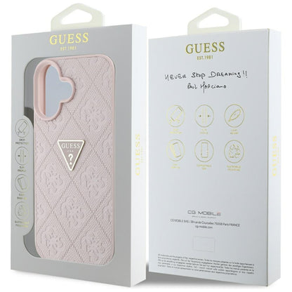 Hülle für Apple iPhone 16, Guess, Hot Stamp 4G Pattern Triangle Logo, Rosa