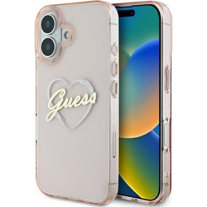 Étui pour Apple iPhone 16, Guess, IML Heart, Rose
