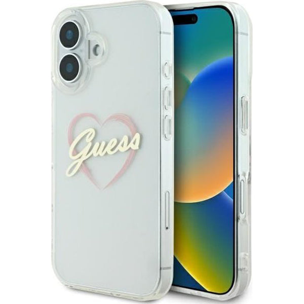 Case for Apple iPhone 16, Guess, IML Heart, Transparent