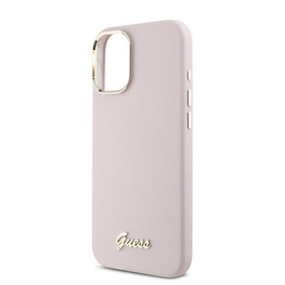 Étui pour Apple iPhone 16, Guess, Script Metal Logo & Frame, Rose