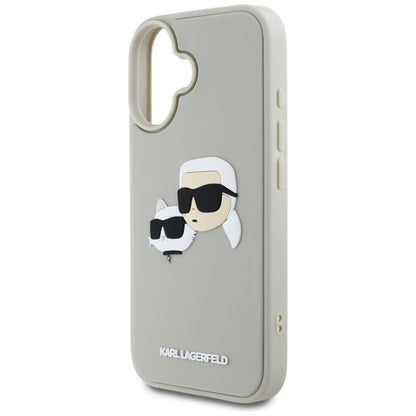 Hülle für Apple iPhone 16, Karl Lagerfeld, 3D Rubber Karl & Choupette, Beige