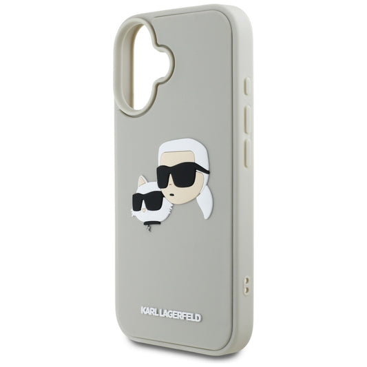 Étui pour Apple iPhone 16, Karl Lagerfeld, 3D Rubber Karl & Choupette, Beige
