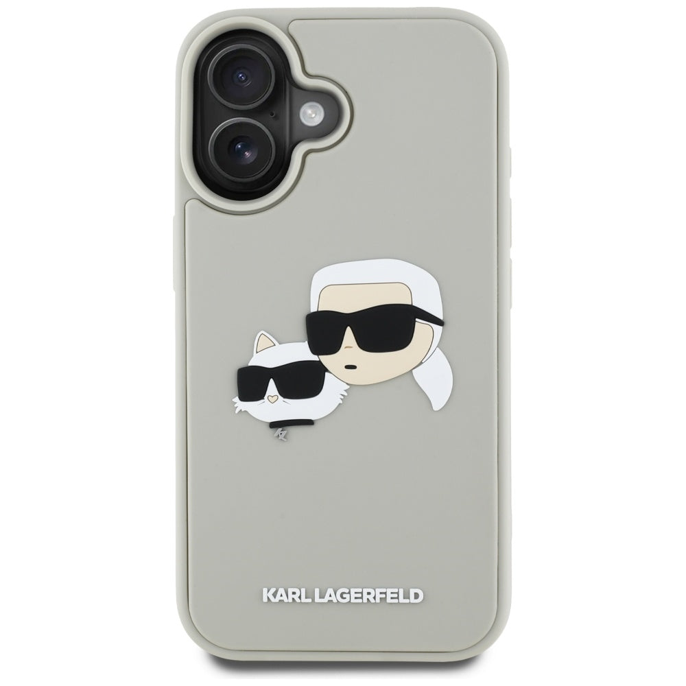 Hülle für Apple iPhone 16, Karl Lagerfeld, 3D Rubber Karl & Choupette, Beige