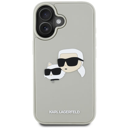 Hülle für Apple iPhone 16, Karl Lagerfeld, 3D Rubber Karl & Choupette, Beige