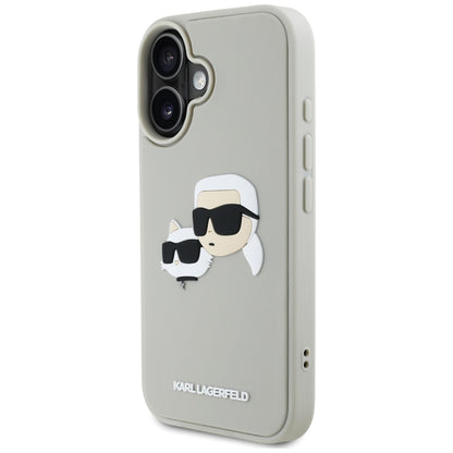 Hülle für Apple iPhone 16, Karl Lagerfeld, 3D Rubber Karl & Choupette, Beige