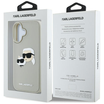 Hülle für Apple iPhone 16, Karl Lagerfeld, 3D Rubber Karl & Choupette, Beige