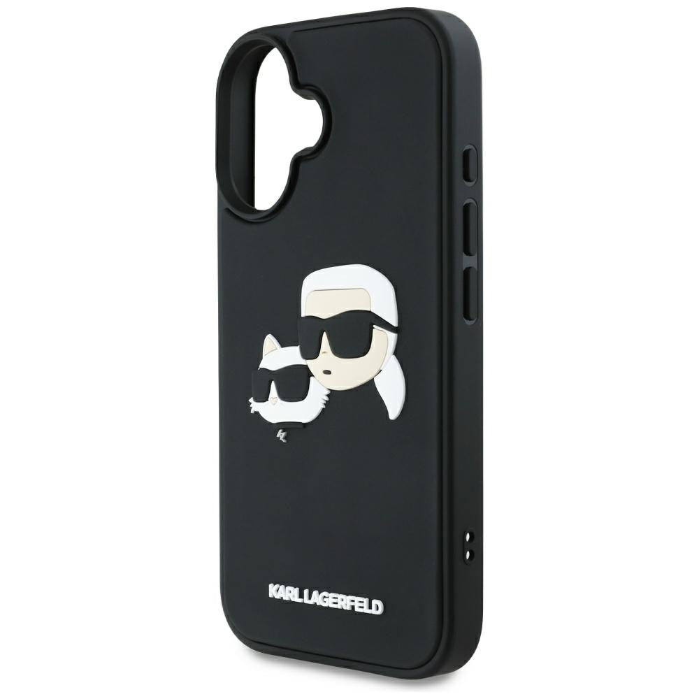 Hülle für Apple iPhone 16, Karl Lagerfeld, 3D Rubber Karl & Choupette, Schwarz