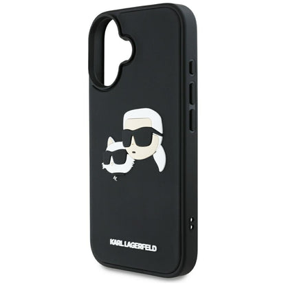 Hülle für Apple iPhone 16, Karl Lagerfeld, 3D Rubber Karl & Choupette, Schwarz