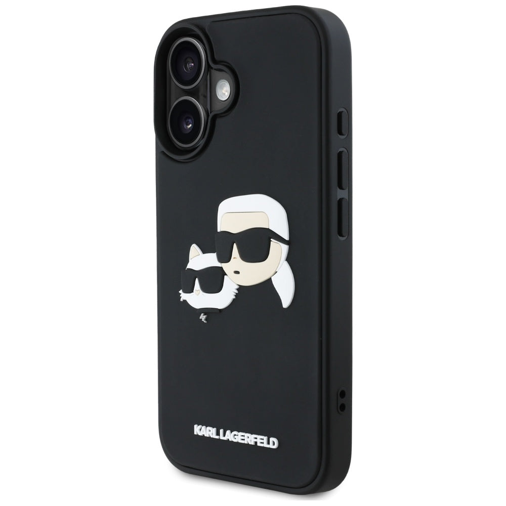 Hülle für Apple iPhone 16, Karl Lagerfeld, 3D Rubber Karl & Choupette, Schwarz