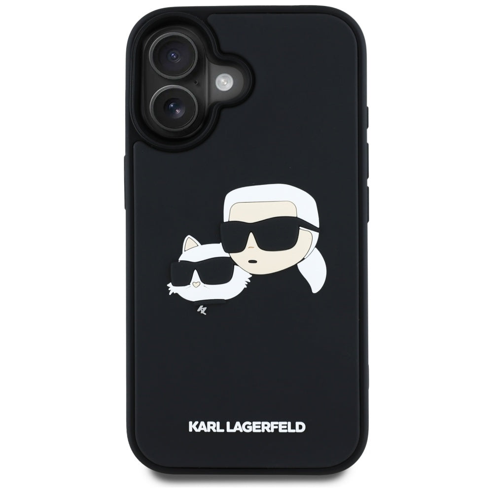 Hülle für Apple iPhone 16, Karl Lagerfeld, 3D Rubber Karl & Choupette, Schwarz