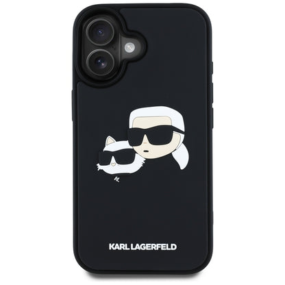 Hülle für Apple iPhone 16, Karl Lagerfeld, 3D Rubber Karl & Choupette, Schwarz