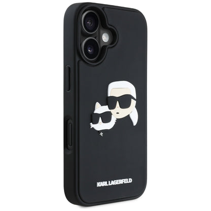Hülle für Apple iPhone 16, Karl Lagerfeld, 3D Rubber Karl & Choupette, Schwarz