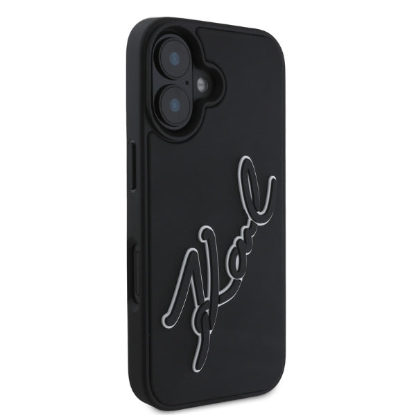 Hülle für Apple iPhone 16, Karl Lagerfeld, 3D Rubber Signature, Schwarz