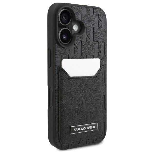 Étui pour Apple iPhone 16, Karl Lagerfeld, Monogramme avec emplacements pour cartes, Noir