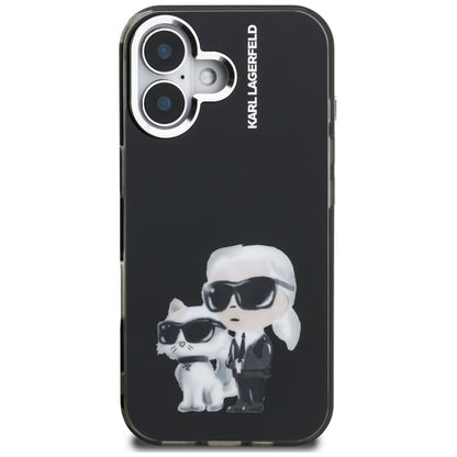 Étui pour Apple iPhone 16, Karl Lagerfeld, IML Aquarelle Logo Karl & Choupette, Noir