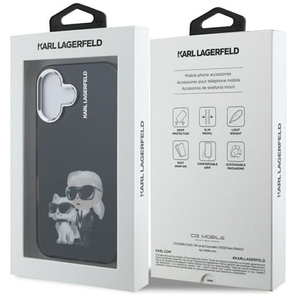 Étui pour Apple iPhone 16, Karl Lagerfeld, IML Aquarelle Logo Karl & Choupette, Noir