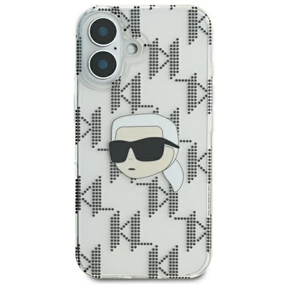 Étui pour Apple iPhone 16, Karl Lagerfeld, IML Luxury Electroplated Karl's Head, Transparent