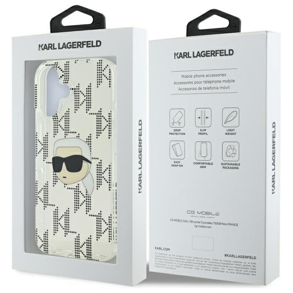 Étui pour Apple iPhone 16, Karl Lagerfeld, IML Luxury Electroplated Karl's Head, Transparent